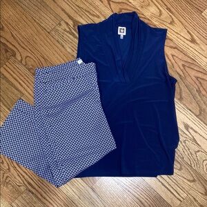 Anne Klein Blue sleeveless top L/Coldwater Creek crop pant size 10